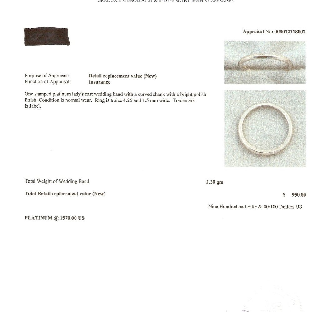 Platinum lady's wedding band by Jabel.